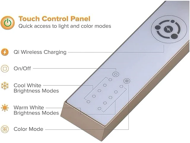 Intelligent led desk light met draadloze oplader+usb-port goudkleurig - afbeelding 4 van  5