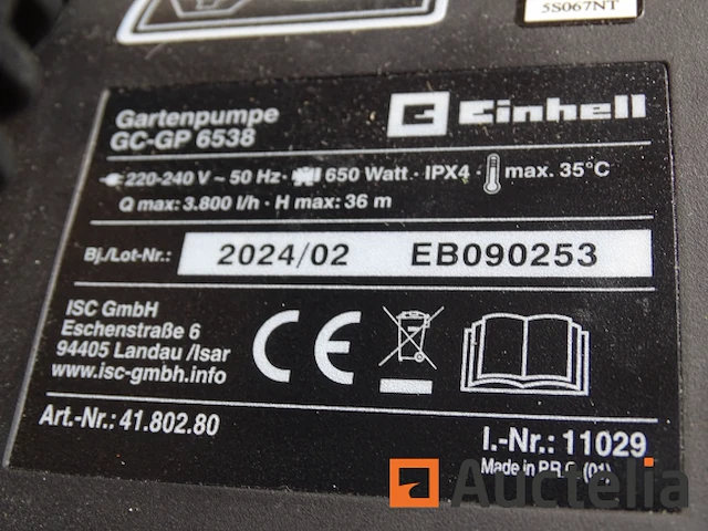 Irrigatiepomp kit einhell gc-gp 6538 - afbeelding 3 van  7