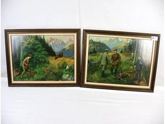 Jacht tafereel (x2) - afbeelding 1 van  4