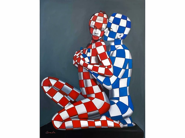 Jack gage – amour en bleu et rouge - olie op doek - afbeelding 1 van  13