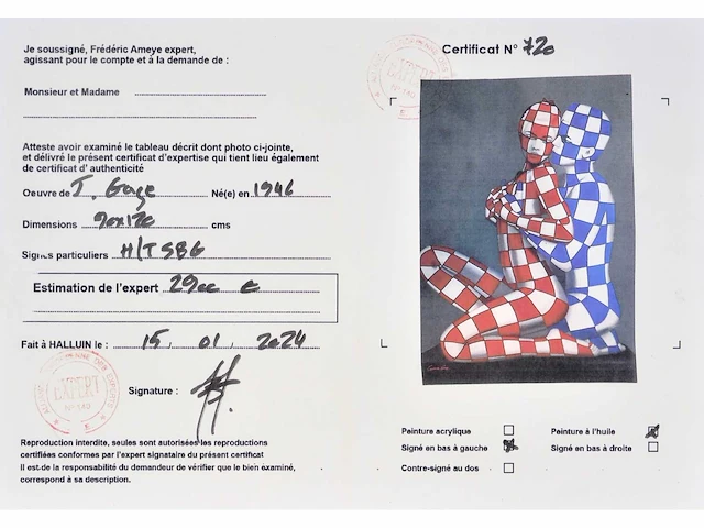 Jack gage – amour en bleu et rouge - olie op doek - afbeelding 8 van  13