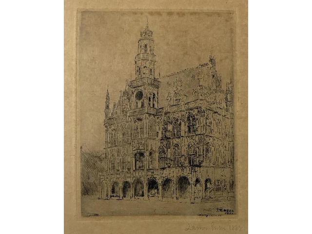 James ensor - stadhuis van oudenaarde - gesigneerd - afbeelding 2 van  2