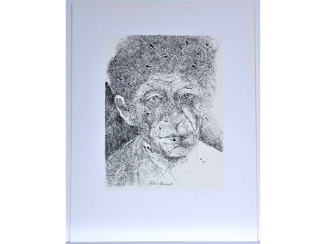 Jan burssens - portret van alberto giacometti - zeefdruk - afbeelding 3 van  6