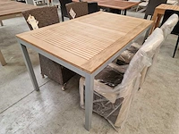 Jati-kebon alu tuintafel haiti mistral grijs 150 x 90cm met massief teak - afbeelding 1 van  4