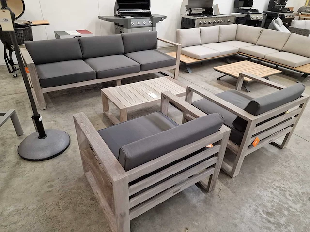 Jati-kebon teak lounge 3zit + 2x1zit + bijzettafel grijs - afbeelding 1 van  7