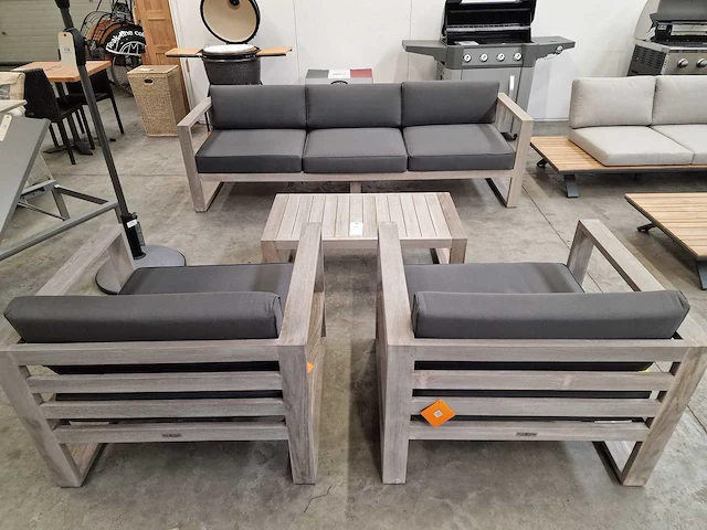 Jati-kebon teak lounge 3zit + 2x1zit + bijzettafel grijs - afbeelding 2 van  7