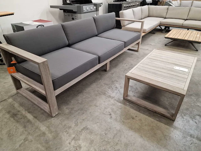 Jati-kebon teak lounge 3zit + 2x1zit + bijzettafel grijs - afbeelding 3 van  7