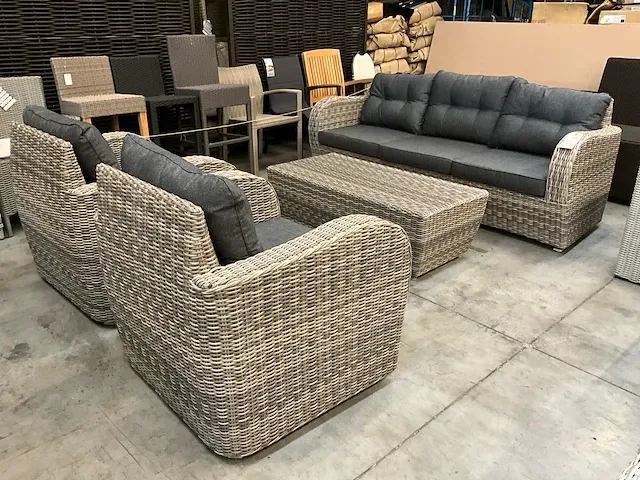 Jati-kebon wicker lounge bursa coral white + kussens grey - afbeelding 1 van  6