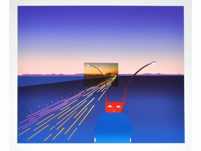 Jean-michel folon (1934) - je vous écris du mont fuji - zeefdruk - afbeelding 1 van  8