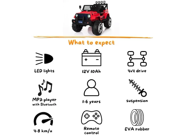 Jeep 4x4 elektrische kinderauto 12v - 1 tot 6 jaar - rubberen banden - wit (nieuw) - afbeelding 4 van  5