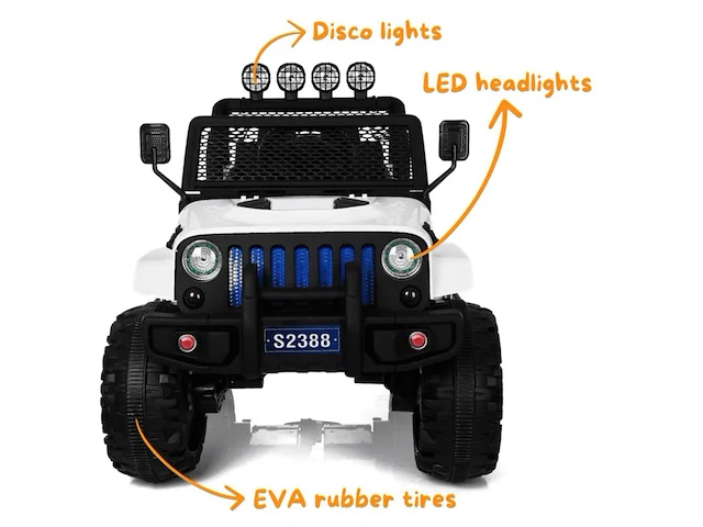 Jeep 4x4 elektrische kinderauto 12v - 1 tot 6 jaar - rubberen banden - wit (nieuw) - afbeelding 3 van  7