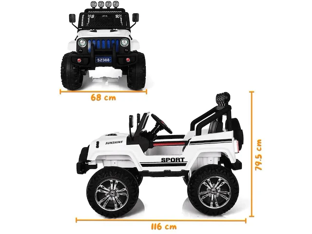 Jeep 4x4 elektrische kinderauto 12v - 1 tot 6 jaar - rubberen banden - wit (nieuw) - afbeelding 7 van  7