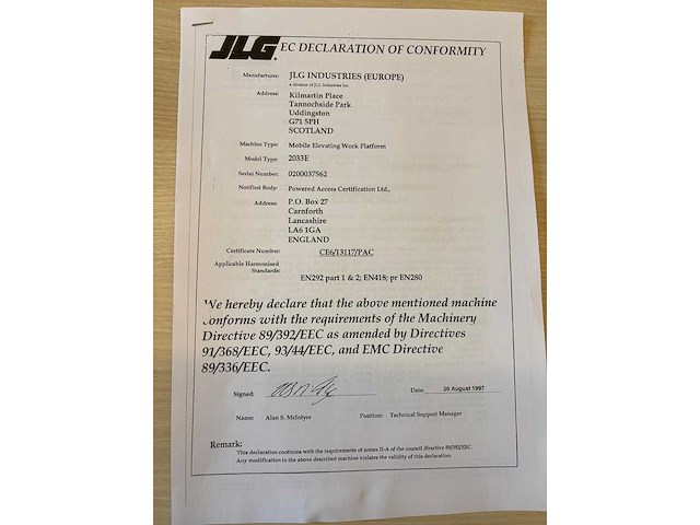 Jlg - 2033e - aerial work platforms - 1997 - afbeelding 2 van  10