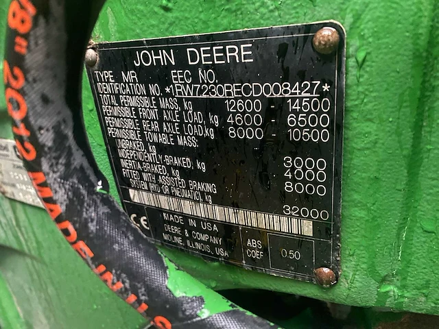 John deere - 7230r - 4-wheel drive tractor - 2013 - afbeelding 3 van  12