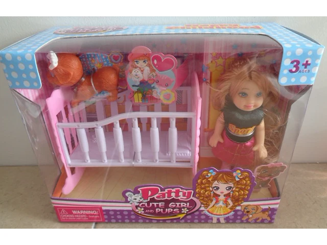 Jonotoys cute girl patty 11,50 cm met bed wit - afbeelding 3 van  5