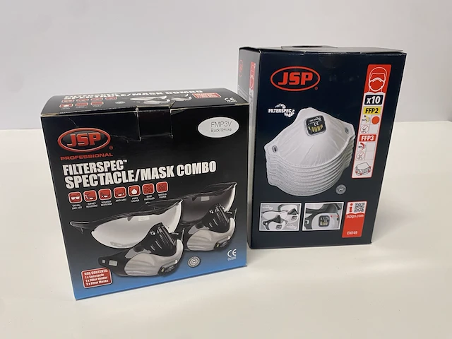 Jsp fmp3v filterspec masker met bril + 8x10 jsp ffp2 filters - afbeelding 1 van  5
