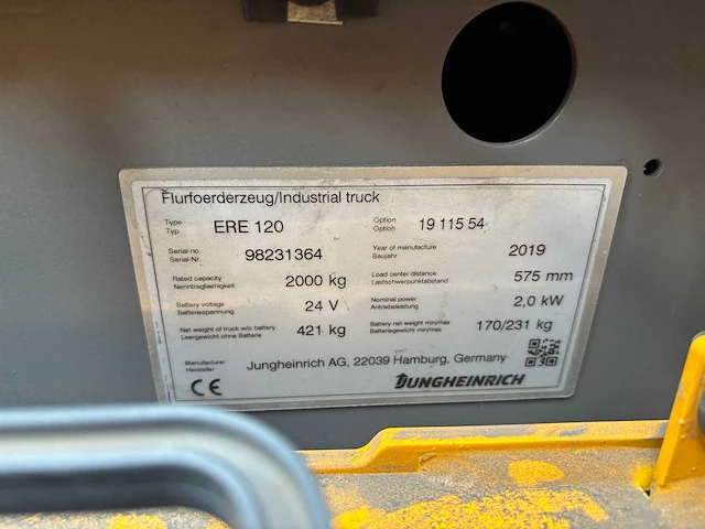 Jungheinrich - ere120 - elektrische transpallet - 2019 - afbeelding 3 van  5