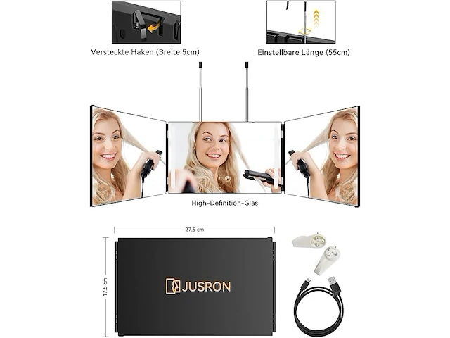 Jusron 360° opvouwbare spiegel met licht - afbeelding 3 van  4