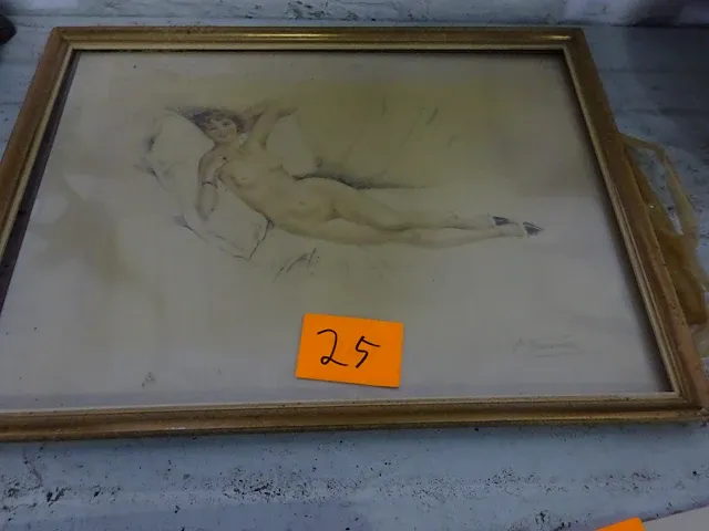 Kader naakt getekend en genummerd - afbeelding 1 van  2