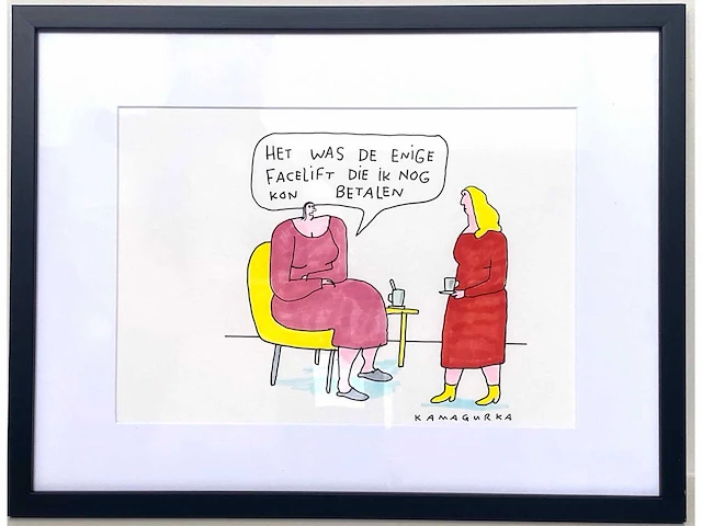 Kamagurka - facelift - inkt en kleurstift op papier - ingelijst - afbeelding 2 van  5