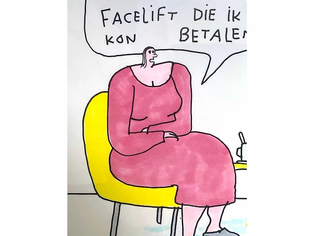 Kamagurka - facelift - inkt en kleurstift op papier - ingelijst - afbeelding 4 van  5