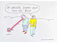 Kamagurka - op vakantie - inkt en kleurstift op papier - ingelijst - afbeelding 1 van  5