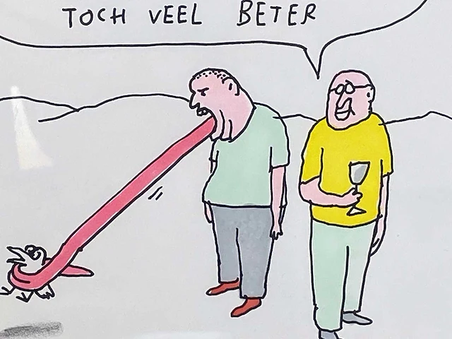Kamagurka - op vakantie - inkt en kleurstift op papier - ingelijst - afbeelding 4 van  5