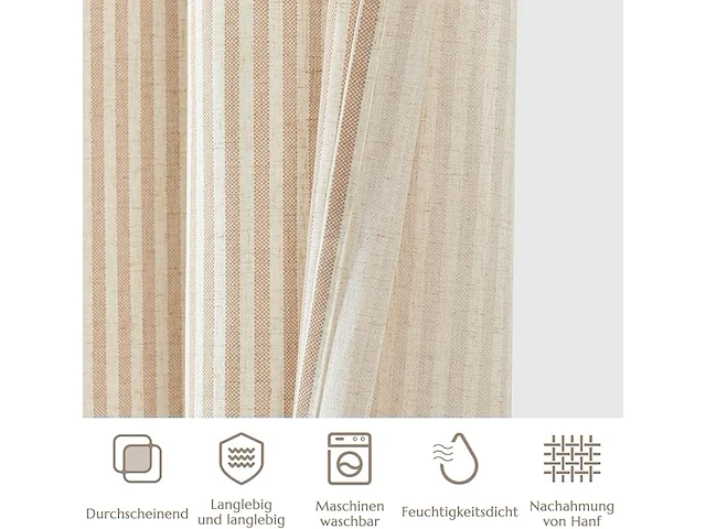 Kant en klare linnen gordijnen met ringen- bruin:beige - afbeelding 4 van  4