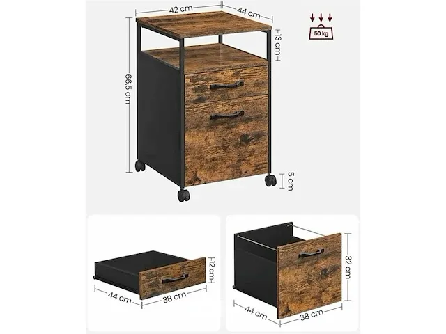 Kantoorkast - bruin/zwart - metaal - 41x45x66 - afbeelding 3 van  3