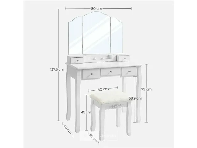 Kaptafel – elegant – hout – wit - 80x40x137 - afbeelding 3 van  3