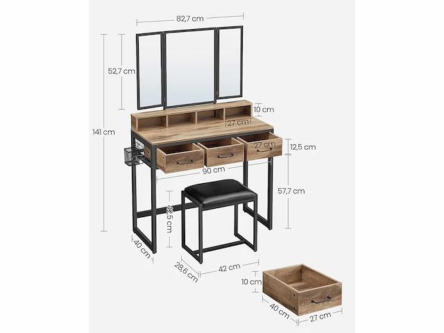 Kaptafel, make-up tafel met gestoffeerde kruk - afbeelding 5 van  7