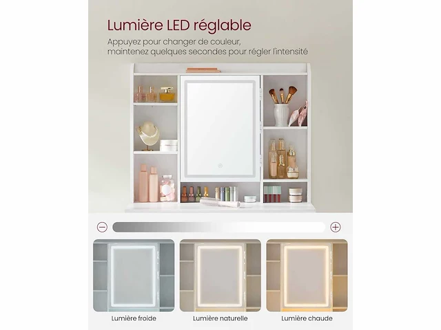 Kaptafel met led spiegel - 3 kleuren - instelbare helderheid - afbeelding 6 van  9