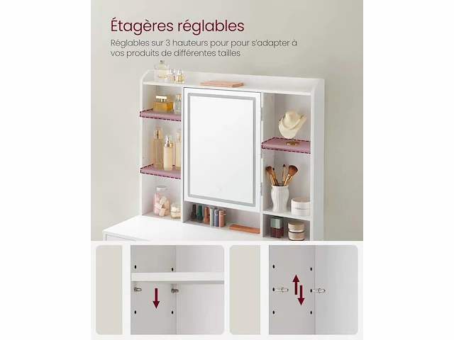 Kaptafel met led spiegel - 3 kleuren - instelbare helderheid - afbeelding 9 van  9