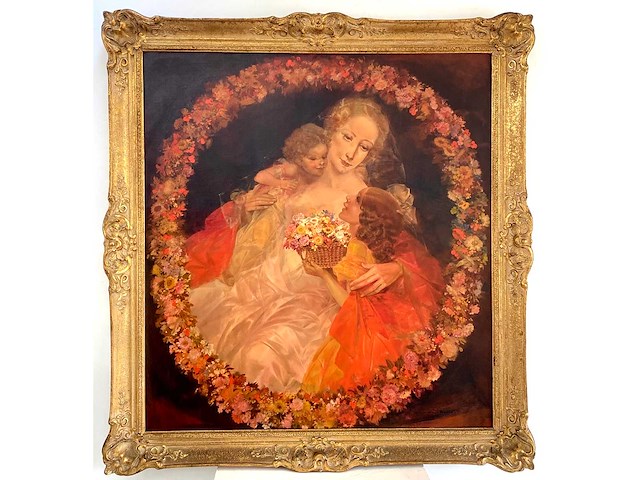 Karel van belle - madonna in bloemenkrans - olie op doek - afbeelding 1 van  14
