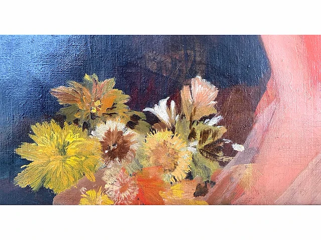 Karel van belle - portret van dame met bloemen - olie op doek - afbeelding 4 van  9