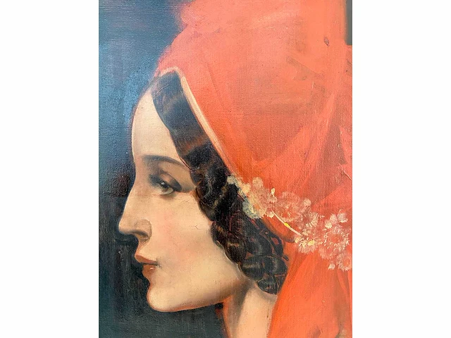 Karel van belle - portret van dame met bloemen - olie op doek - afbeelding 5 van  9