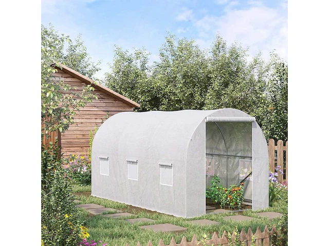 Kas tunnel vloeroppervlak 7 m² 3,5l x 2w x 2h m frame versterkt buisvormig 18 mm 6 ramen wit - afbeelding 1 van  8