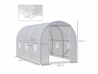Kas tunnel vloeroppervlak 7 m² 3,5l x 2w x 2h m frame versterkt buisvormig 18 mm 6 ramen wit - afbeelding 2 van  8