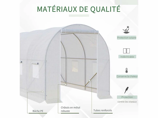 Kas tunnel vloeroppervlak 7 m² 3,5l x 2w x 2h m frame versterkt buisvormig 18 mm 6 ramen wit - afbeelding 4 van  8