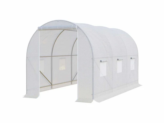Kas tunnel vloeroppervlak 7 m² 3,5l x 2w x 2h m frame versterkt buisvormig 18 mm 6 ramen wit - afbeelding 8 van  8