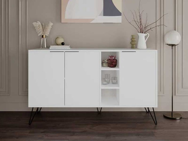 Kast met witte melamine houten planken - afbeelding 1 van  6