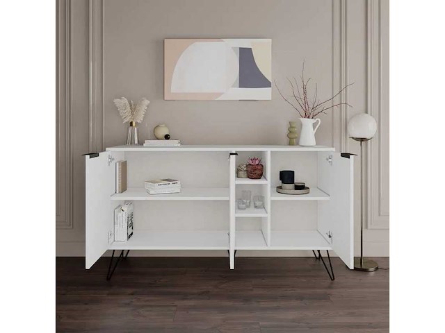 Kast met witte melamine houten planken - afbeelding 3 van  6