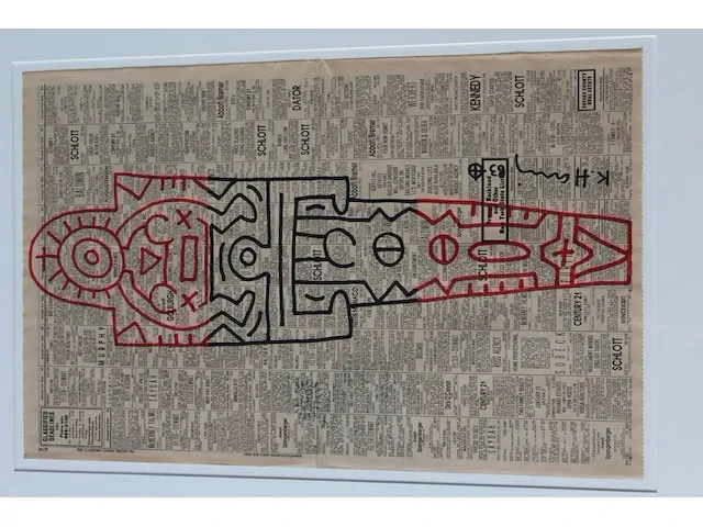 Keith haring - origineel op krant - afbeelding 1 van  4