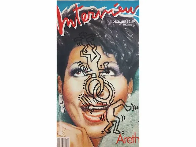 Keith haring tekening op een andy warhol magazine - afbeelding 1 van  6