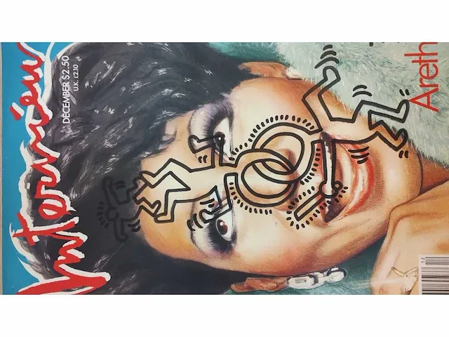 Keith haring tekening op een andy warhol magazine - afbeelding 1 van  6