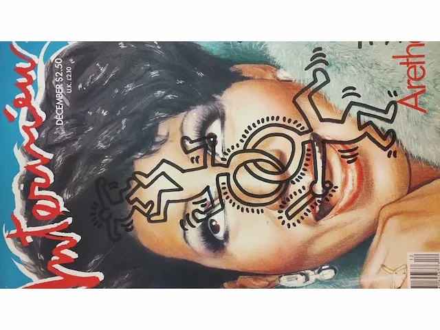 Keith haring tekening op een andy warhol magazine - afbeelding 2 van  6