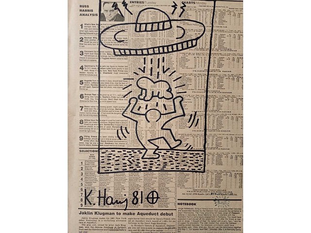 Keith haring viltstift tekening op krant (after) - afbeelding 1 van  1