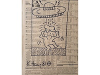 Keith haring viltstift tekening op krant (after) - afbeelding 1 van  1