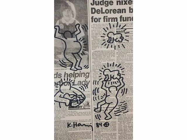 Keith haring viltstift tekening op krant - afbeelding 2 van  7