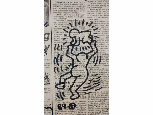 Keith haring viltstift tekening op krant - afbeelding 4 van  7